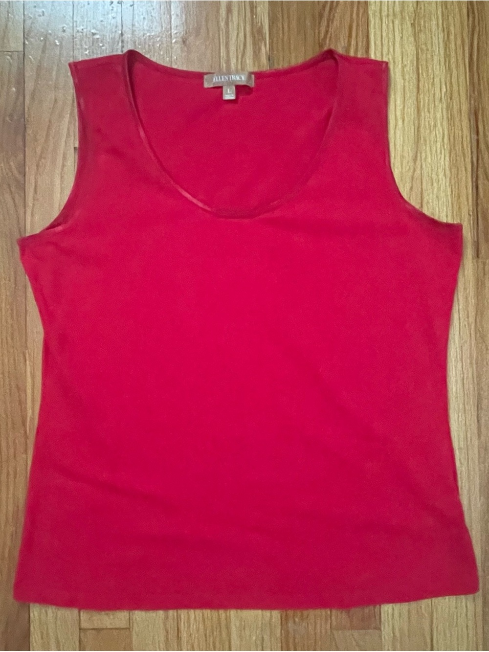 Ellen Tracy Red Scoop Neck Sleeveless Tank Shell Top Satin Trim Women’s Size L